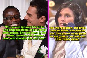 Two men drunk at a wedding; Monica from "Friends"