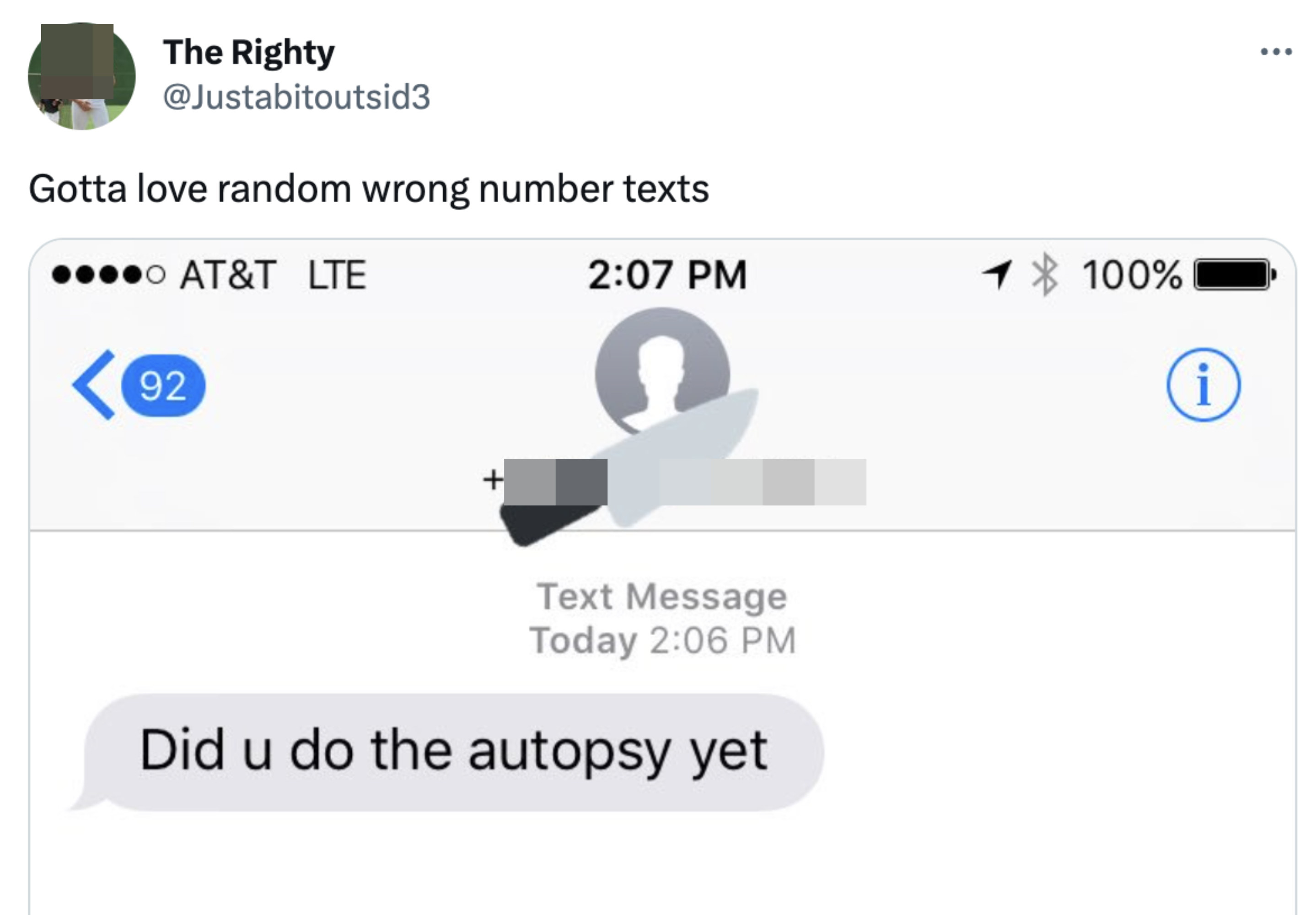 Wrong number text saying &quot;Did u do the autopsy yet&quot;