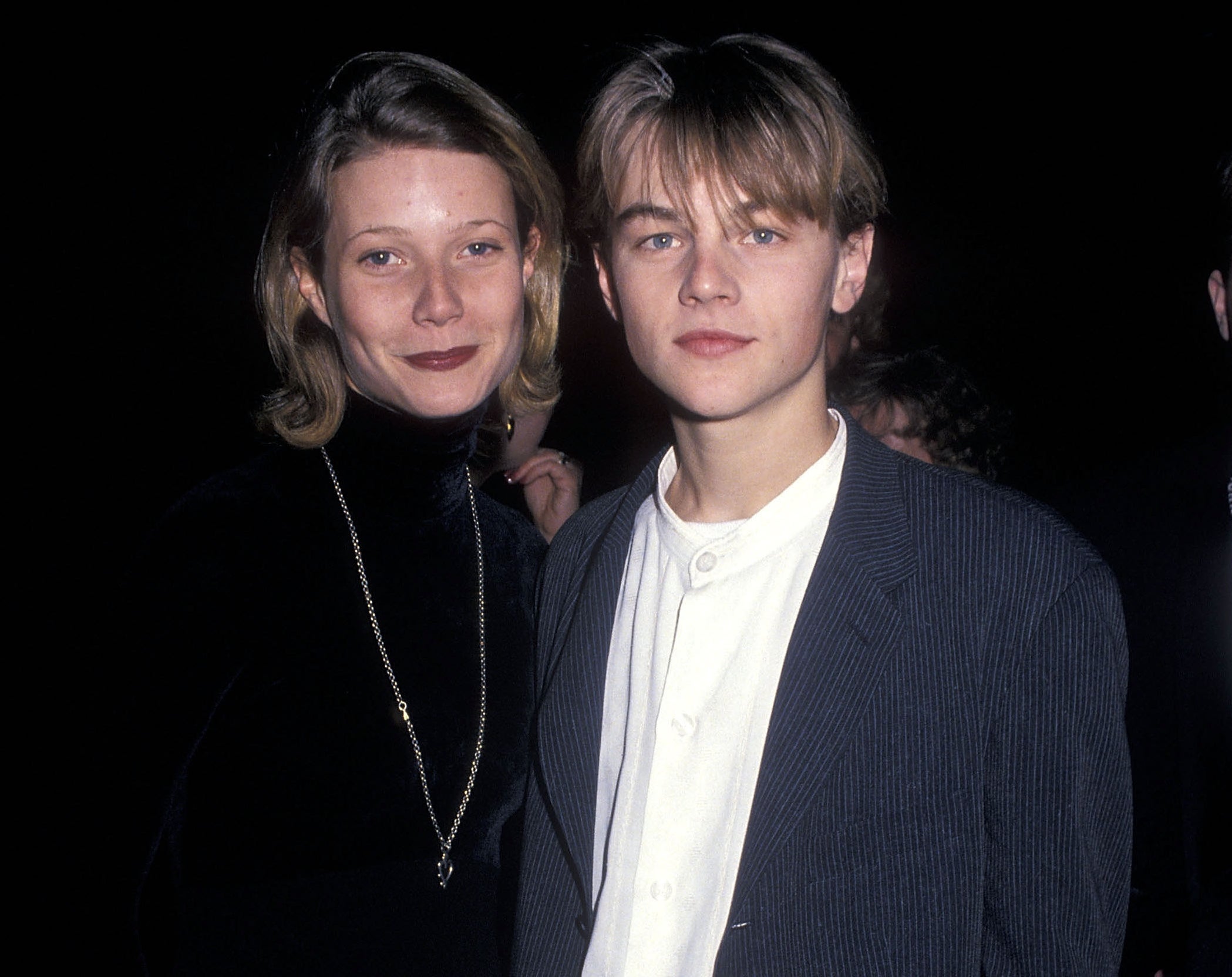 A closeup of young Gwyneth and Leonardo
