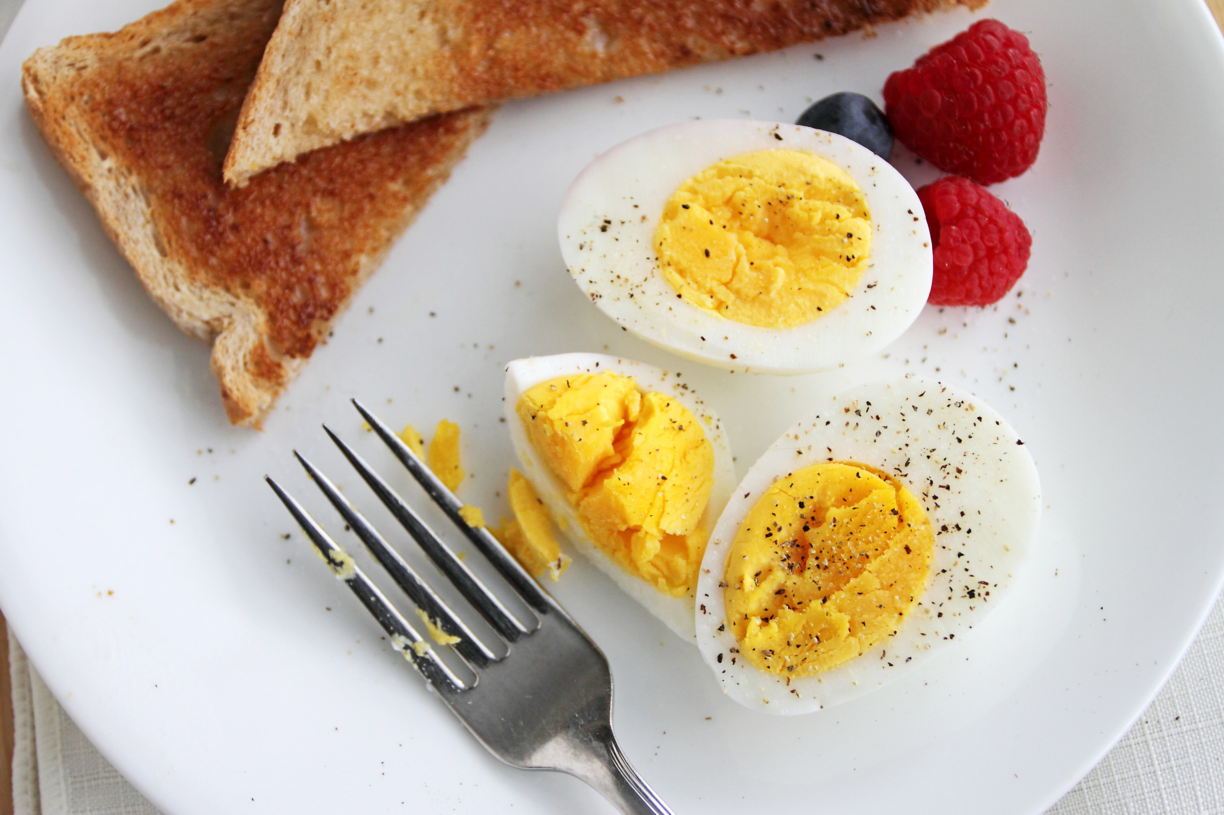 Hard boiled eggs with salt and pepper.