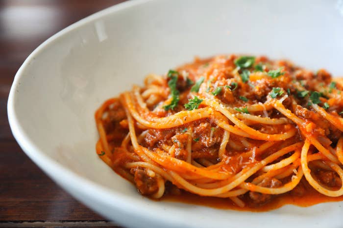 A bowl of Spaghetti Bolognese.