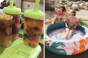 ice pop mold on the left and kiddie pool on the right