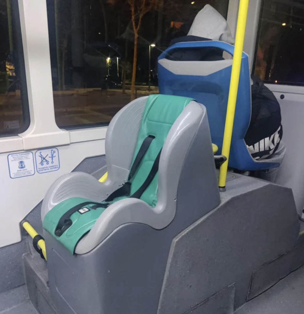 A car seat on a bus