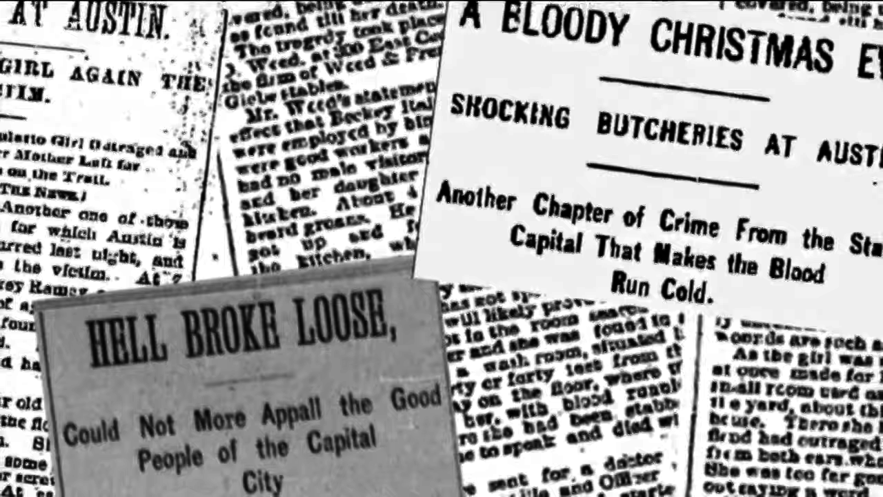 an old newspaper that says shocking butcheries at Austin