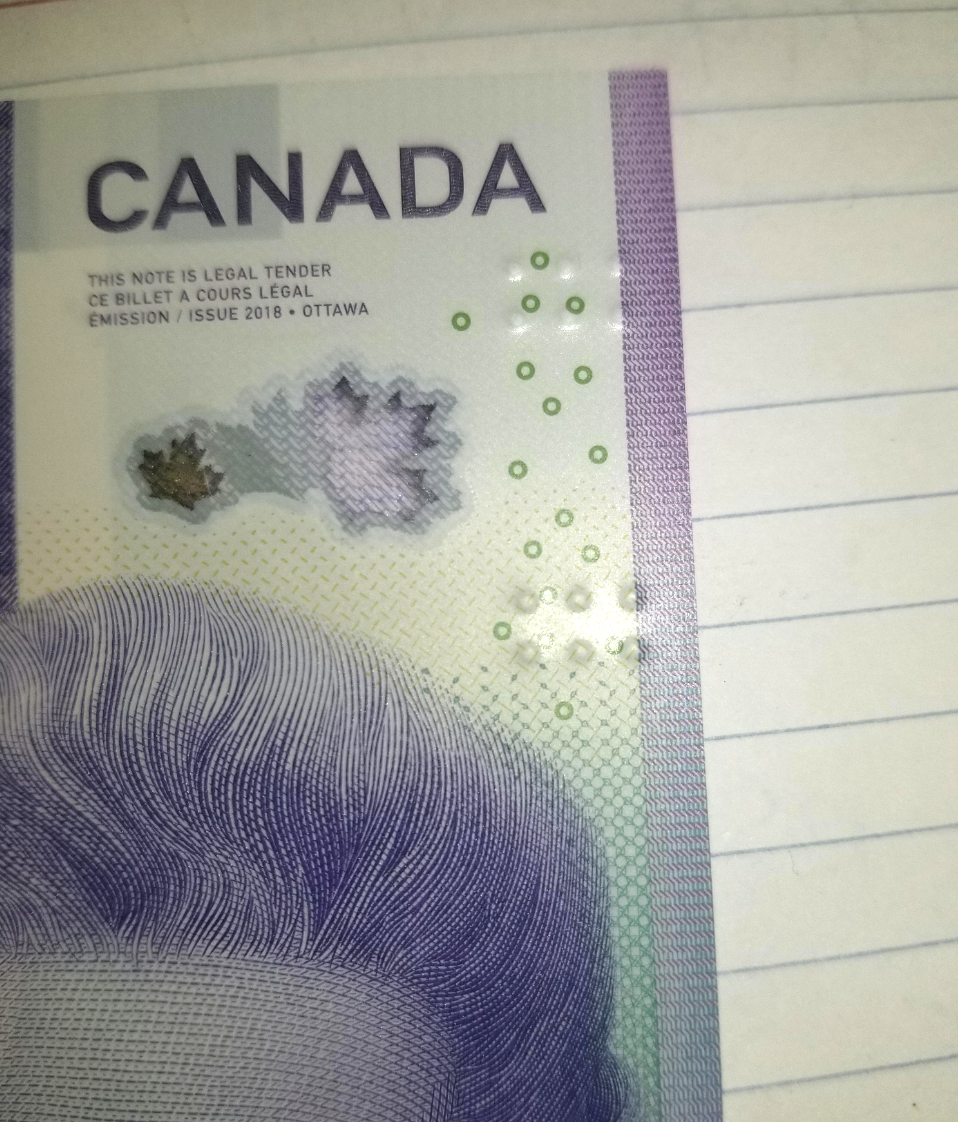 Canadian money with braille