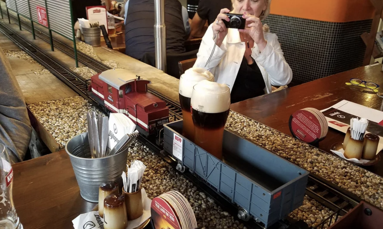 A drink train in a restaurant