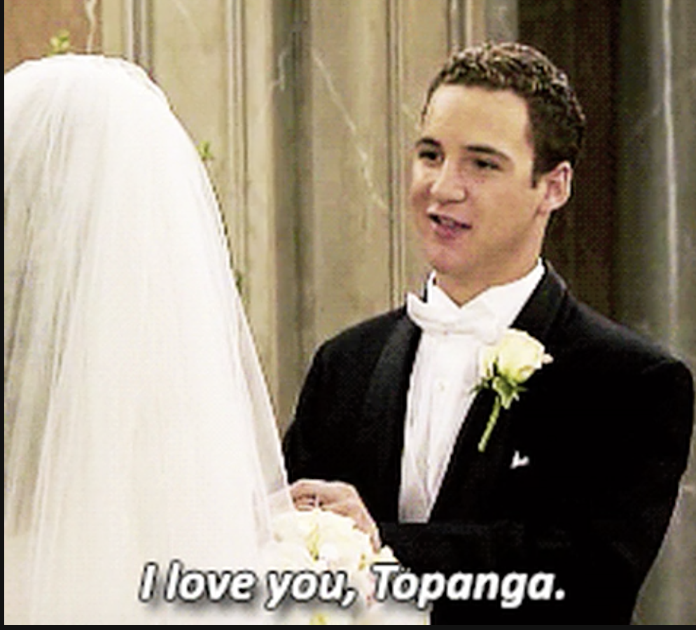 cory matthews saying, &quot;i love you, topanga&quot; on their wedding day