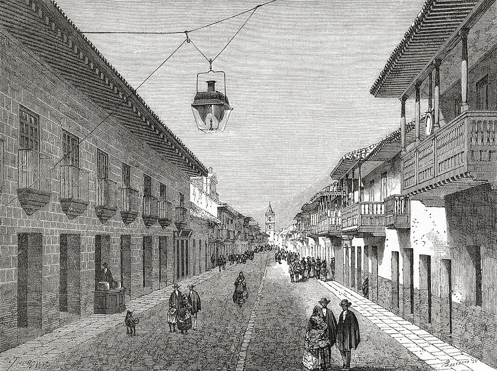 Old drawing of a street in new orleans
