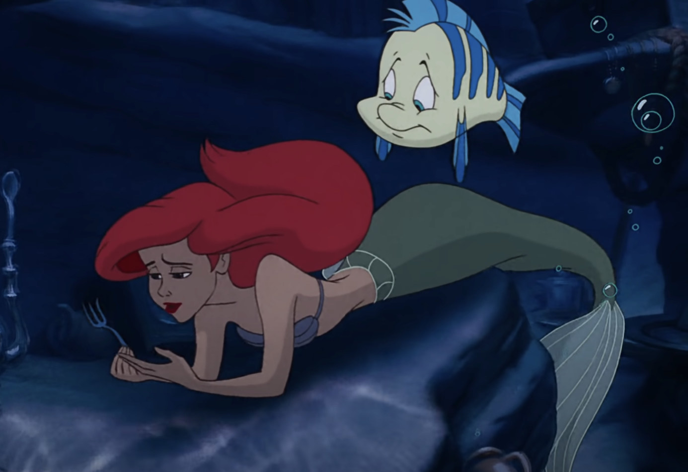 Ariel and Flounder in the grotto