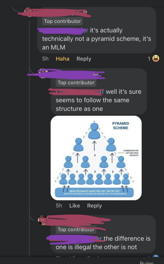 Screenshot of social media comments