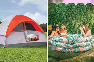 Images of tent and kiddie pool
