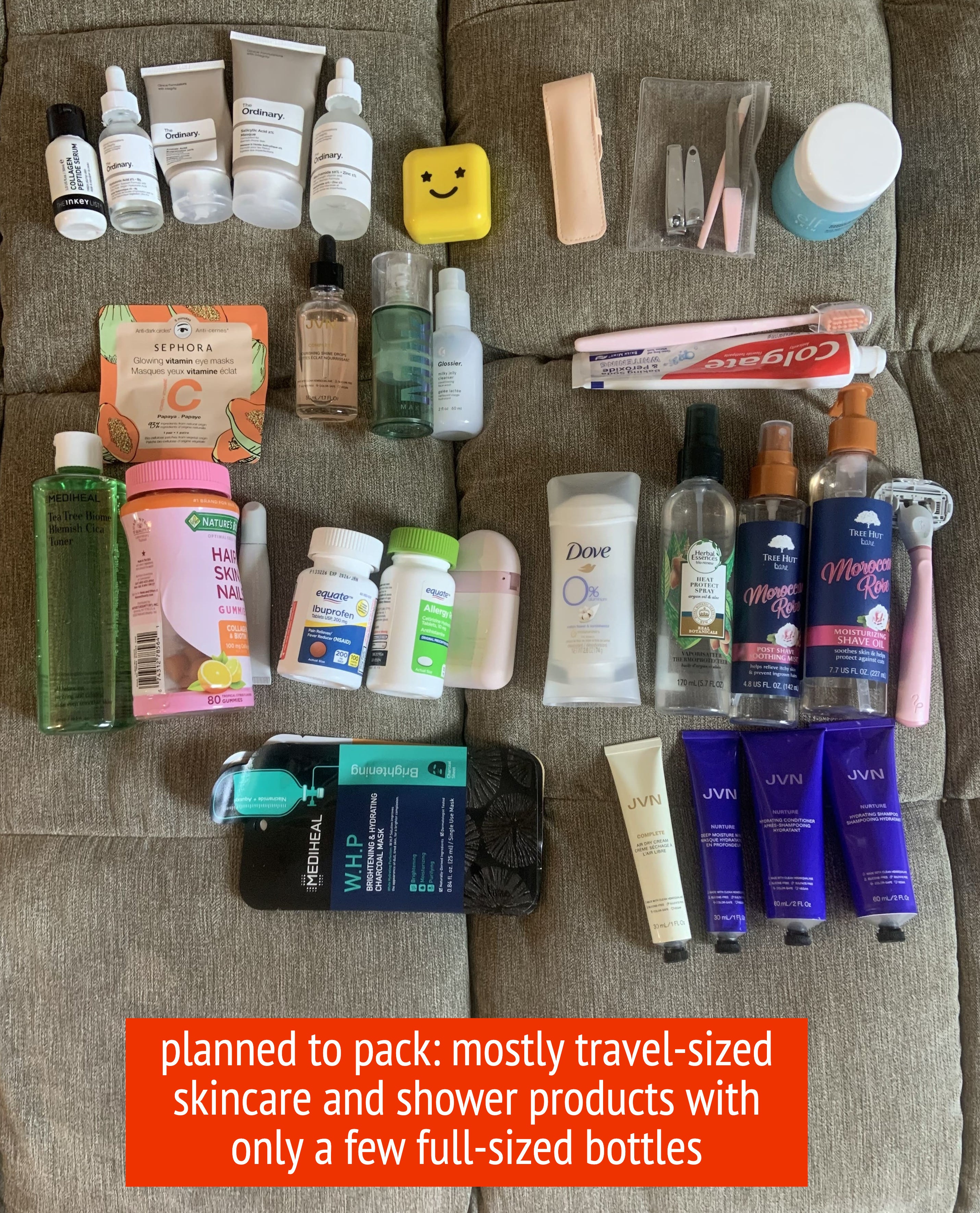 toiletries laid out