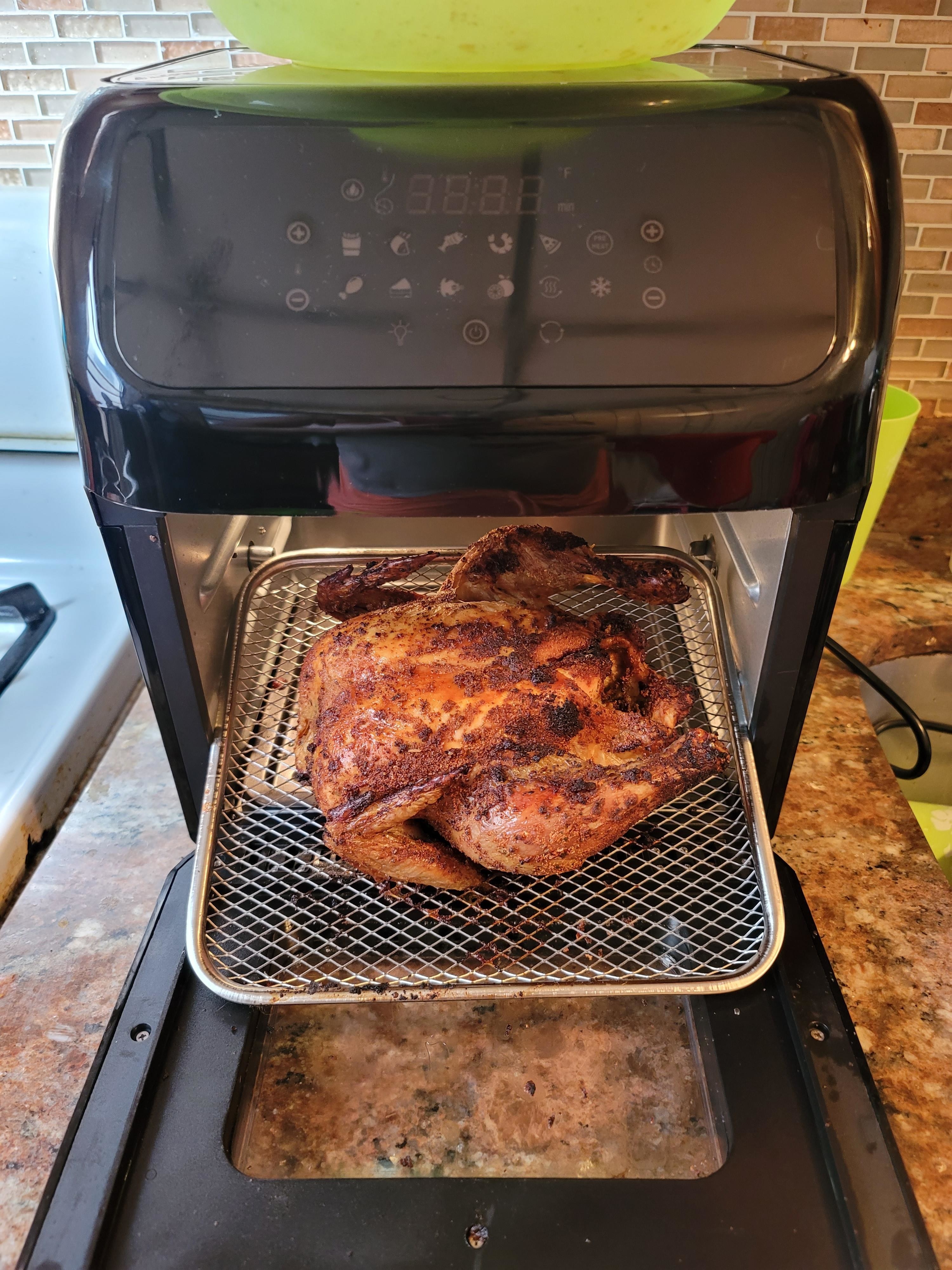 Reviewer&#x27;s air fryer oven with roast chicken