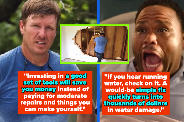 (left) chip gaines (middle) chip gaines in "fixer upper" smashes a wall (right) anthony anderson as dre screams awake in "black-ish"