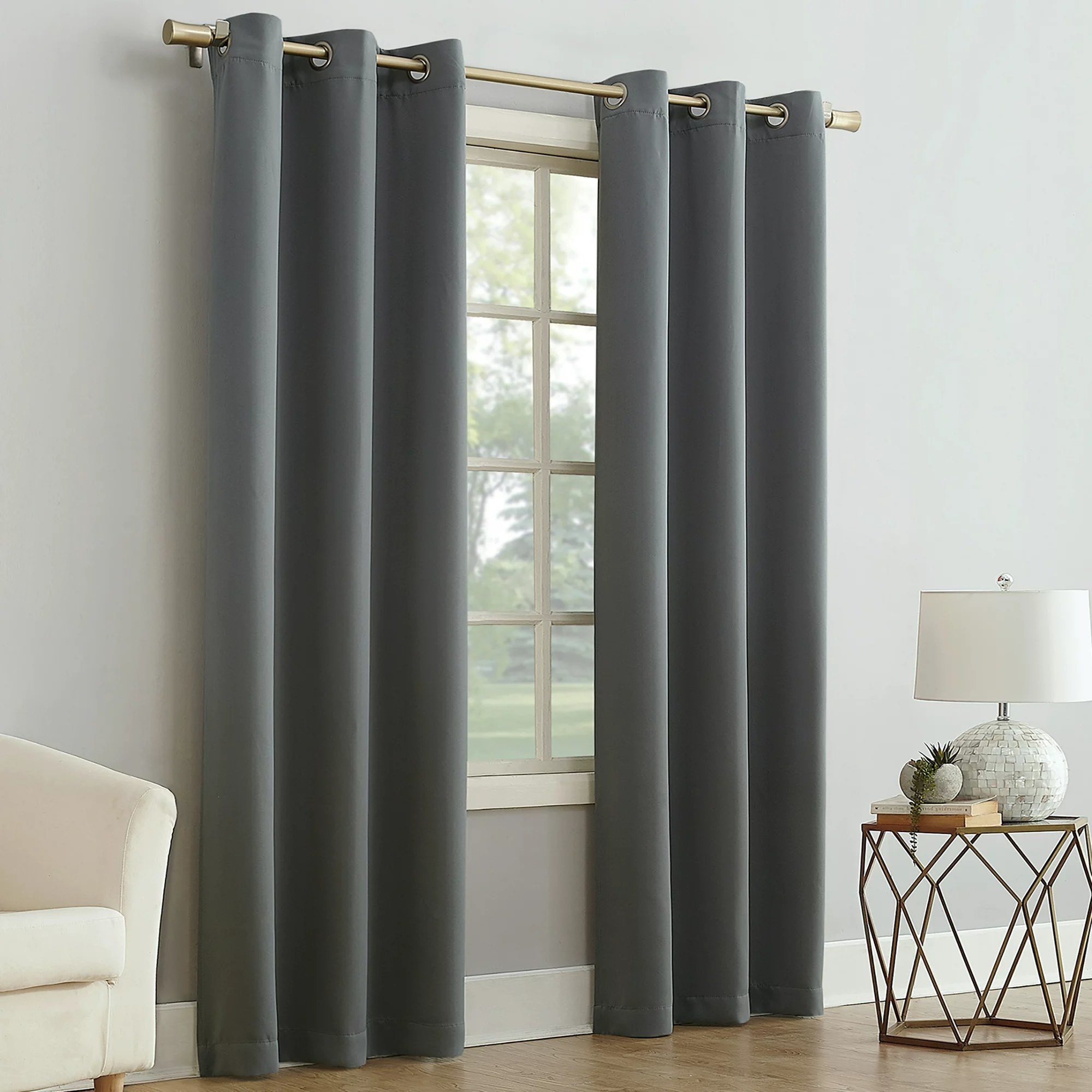 the curtain panels in the color Gray