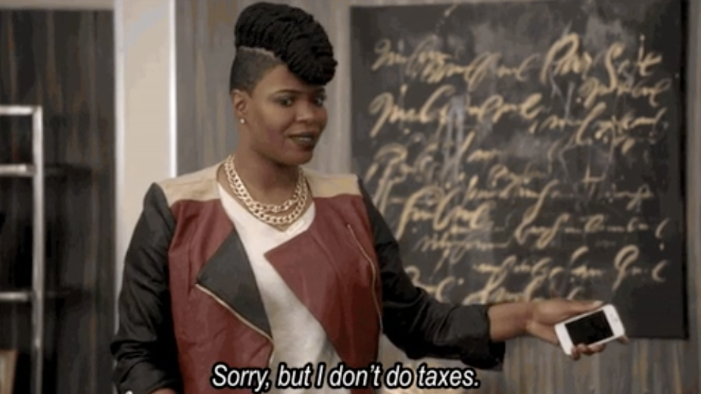 person saying, sorry but i don&#x27;t do taxes