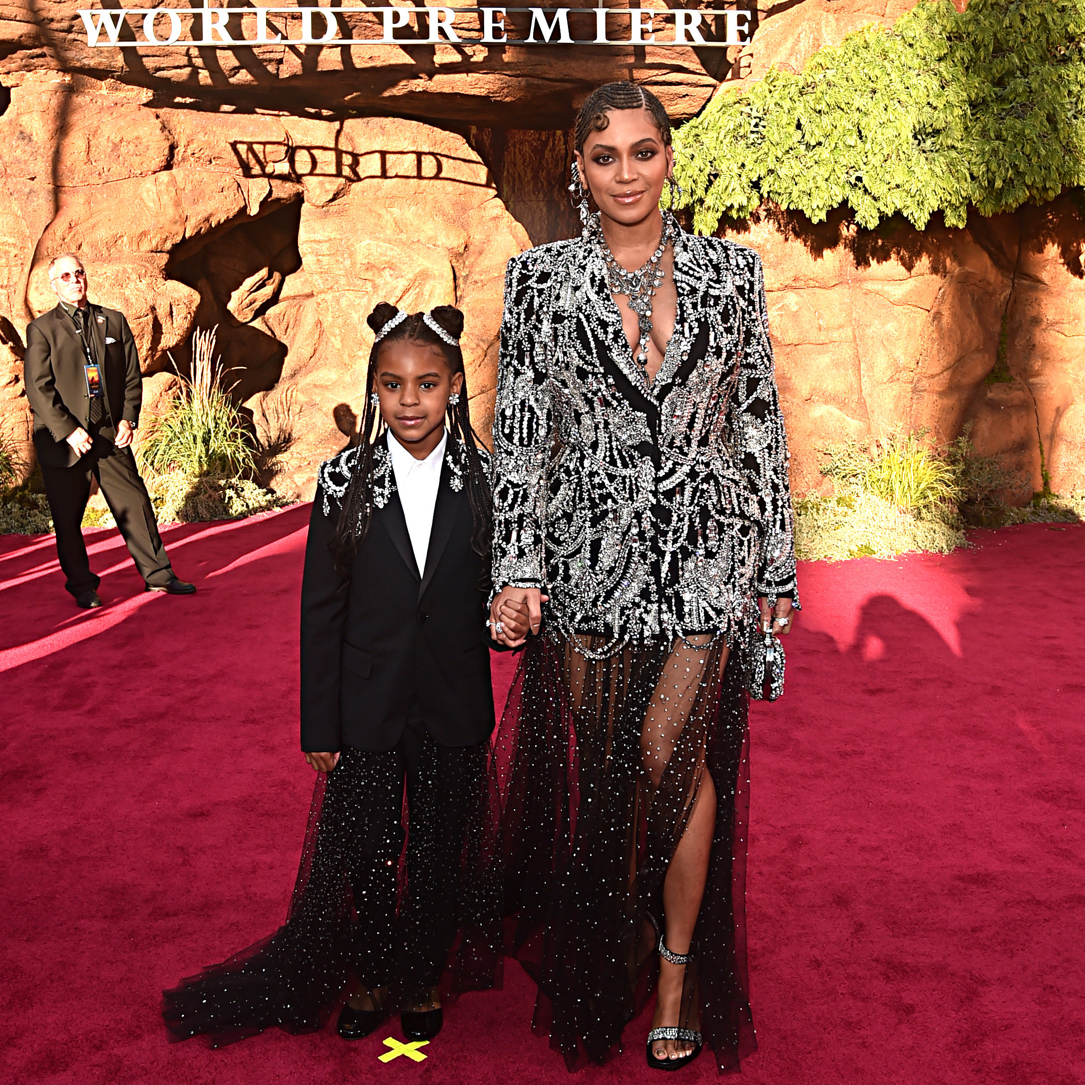A closeup of Blue and Beyonce at a red carpet event