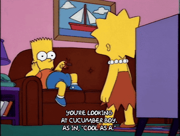 Bart from &quot;The Simpsons&quot; telling Lisa &quot;You&#x27;re looking at cucumber boy. As in, &quot;Cool as a.&quot;