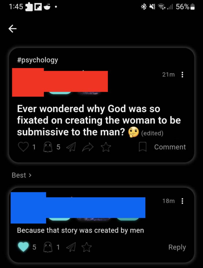 "Because that story was created by men"