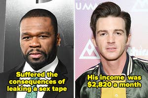 Split image of 50 Cent and Drake Bell
