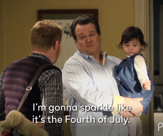 gif of cam on modern family saying i&#x27;m gonna sparkle like it&#x27;s the fourth of july
