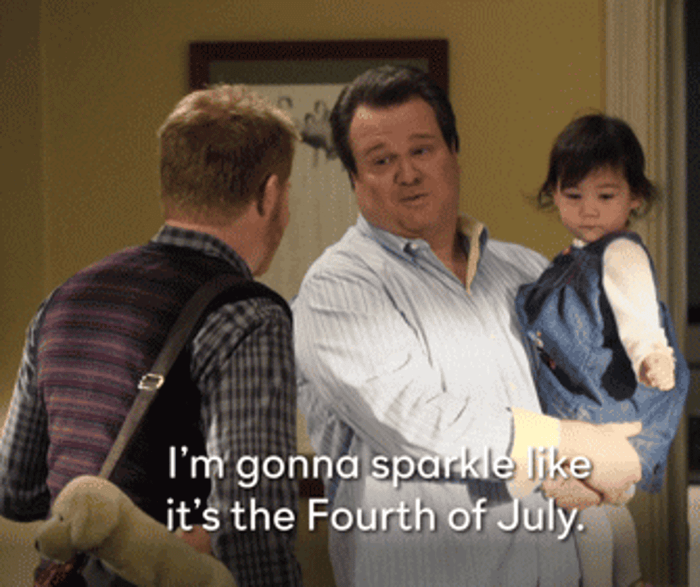gif of cam on modern family saying i&#x27;m gonna sparkle like it&#x27;s the fourth of july
