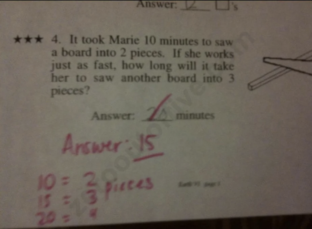 A corrected answer on a test