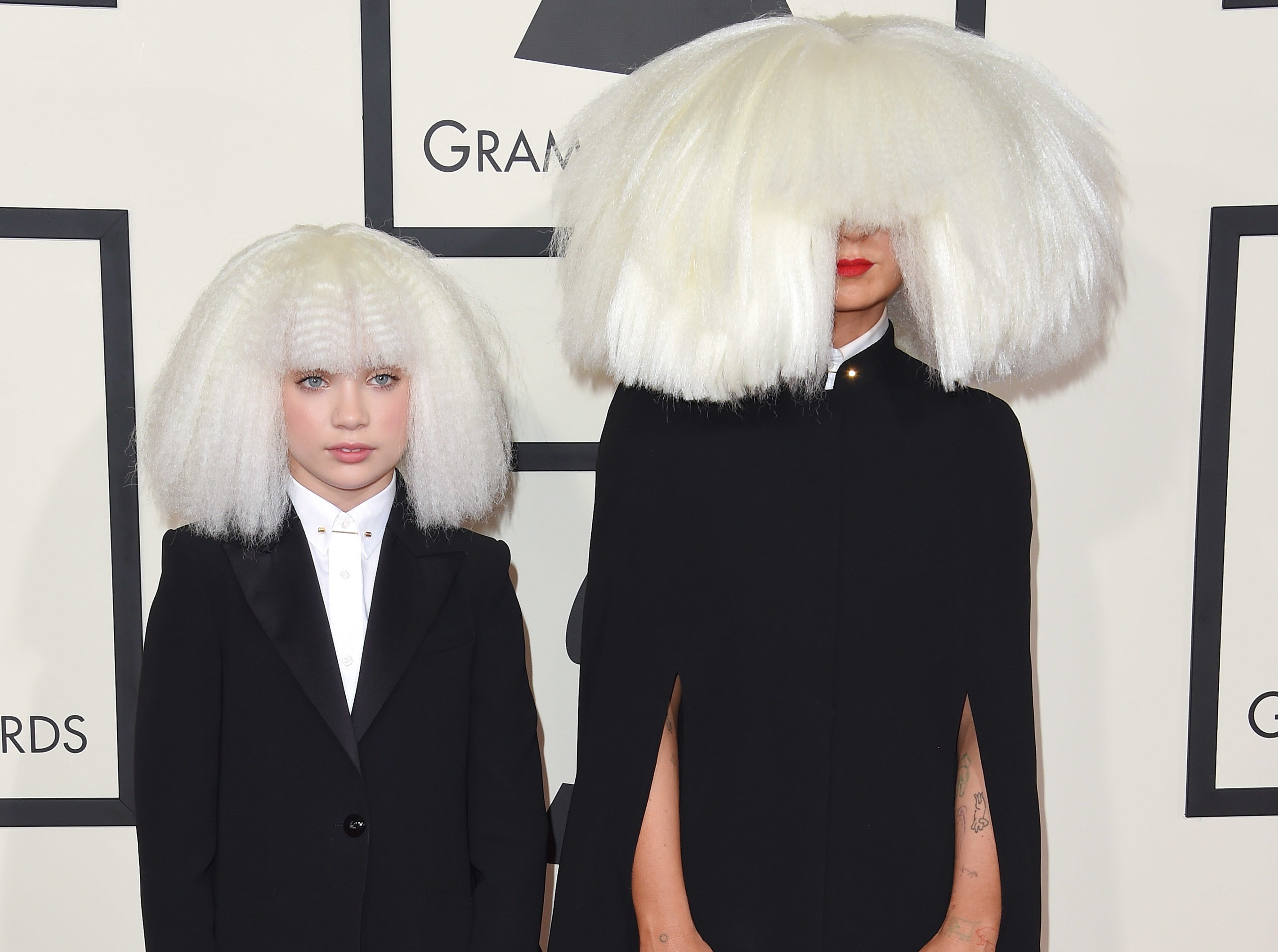 A closeup of Sia and Maddie