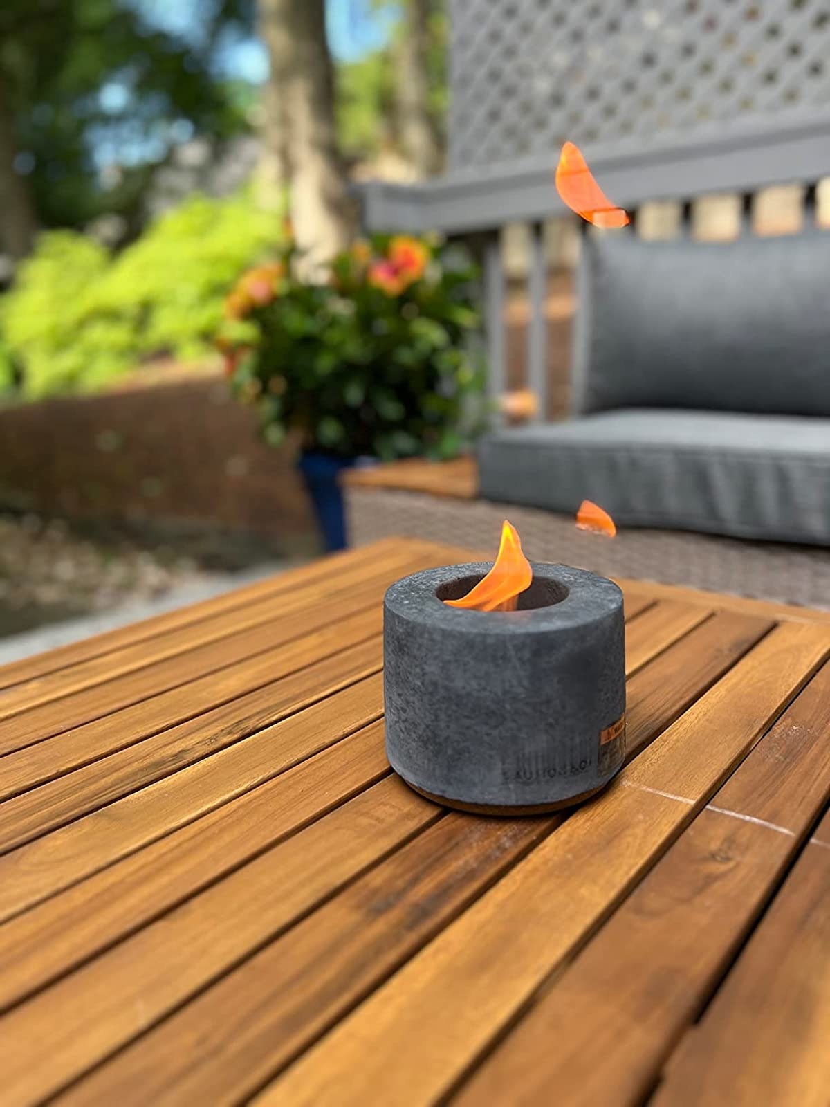 Reviewer photo of the fire pit on a table