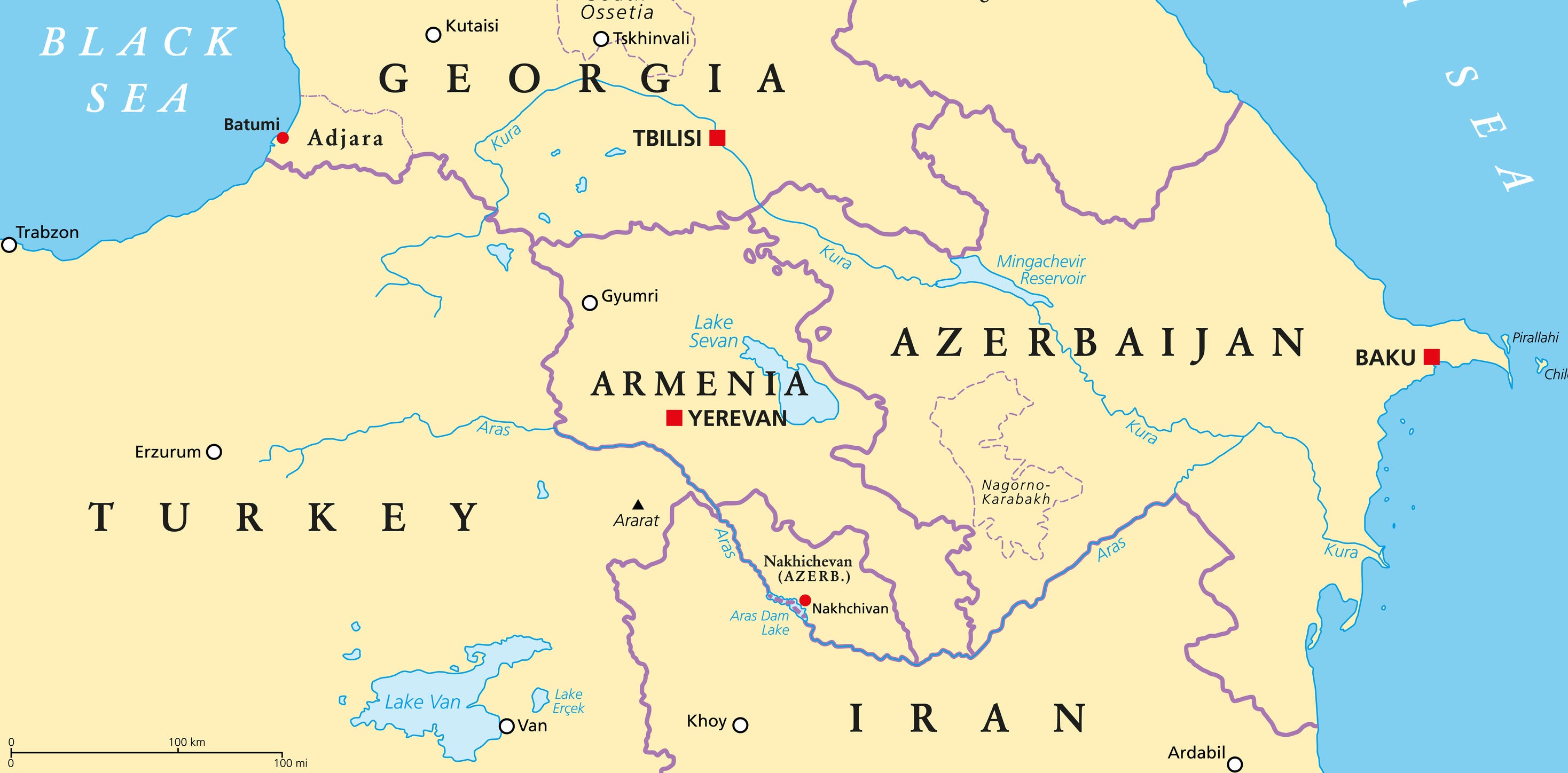 map showing Armenia and Nagorno-Karabakh (also known as Artsakh)