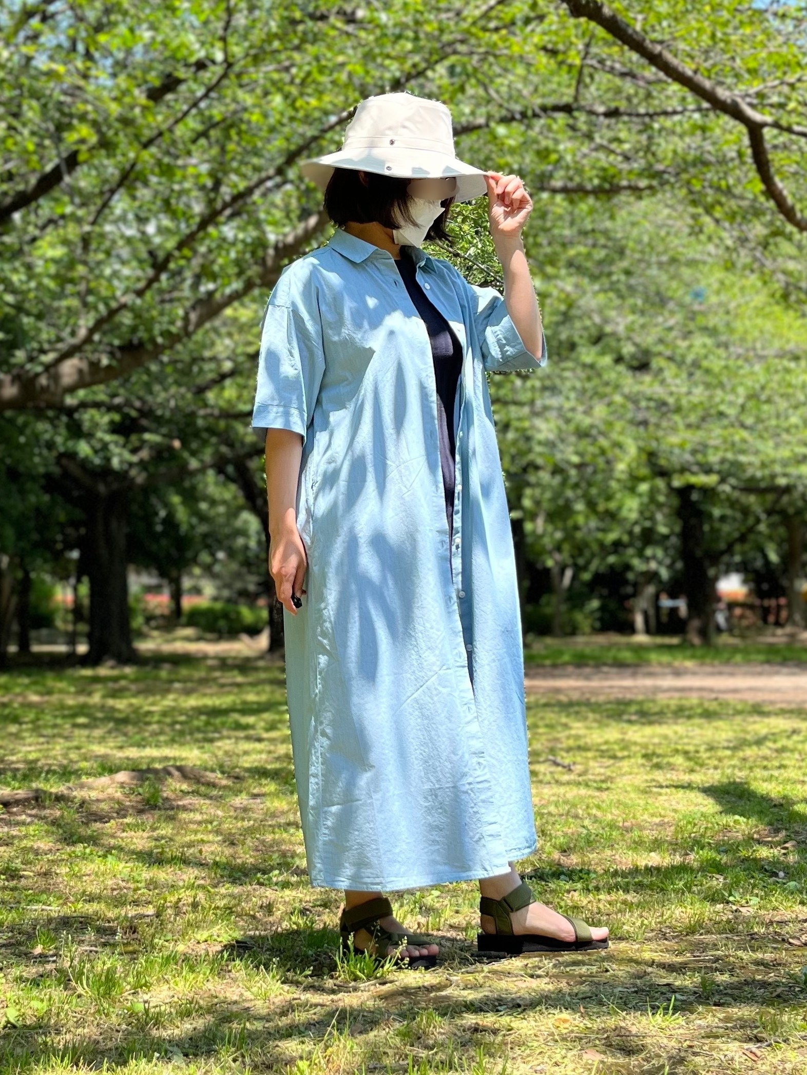 無印良品のおすすめファッション小物「ＵＶカット 透湿撥水 防水テープ使い サファリハット」のコーディネート