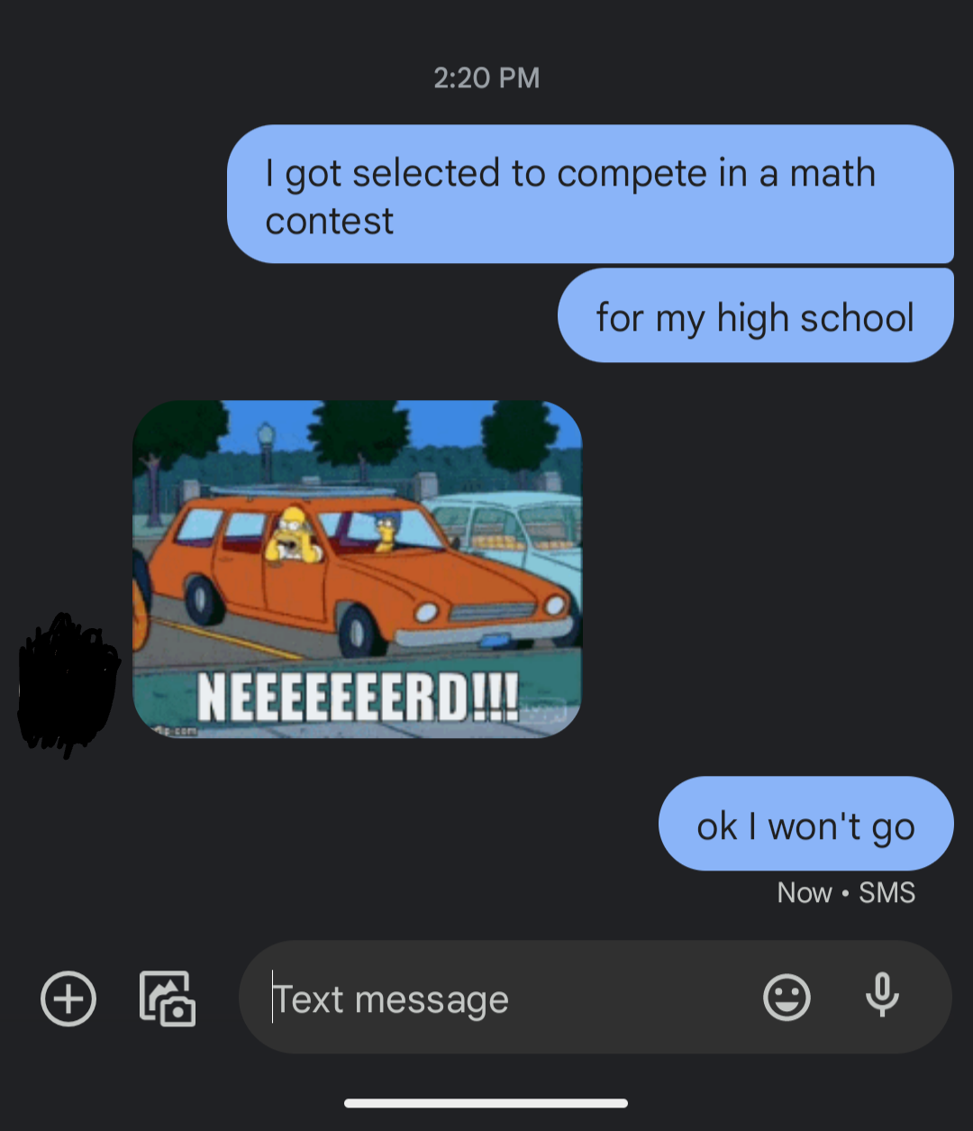 Screenshot of a text exchange