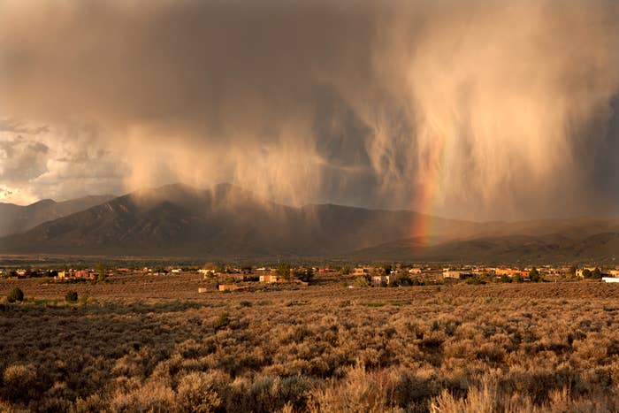 Monsoon showers over Taos Valley in New Mexico.
