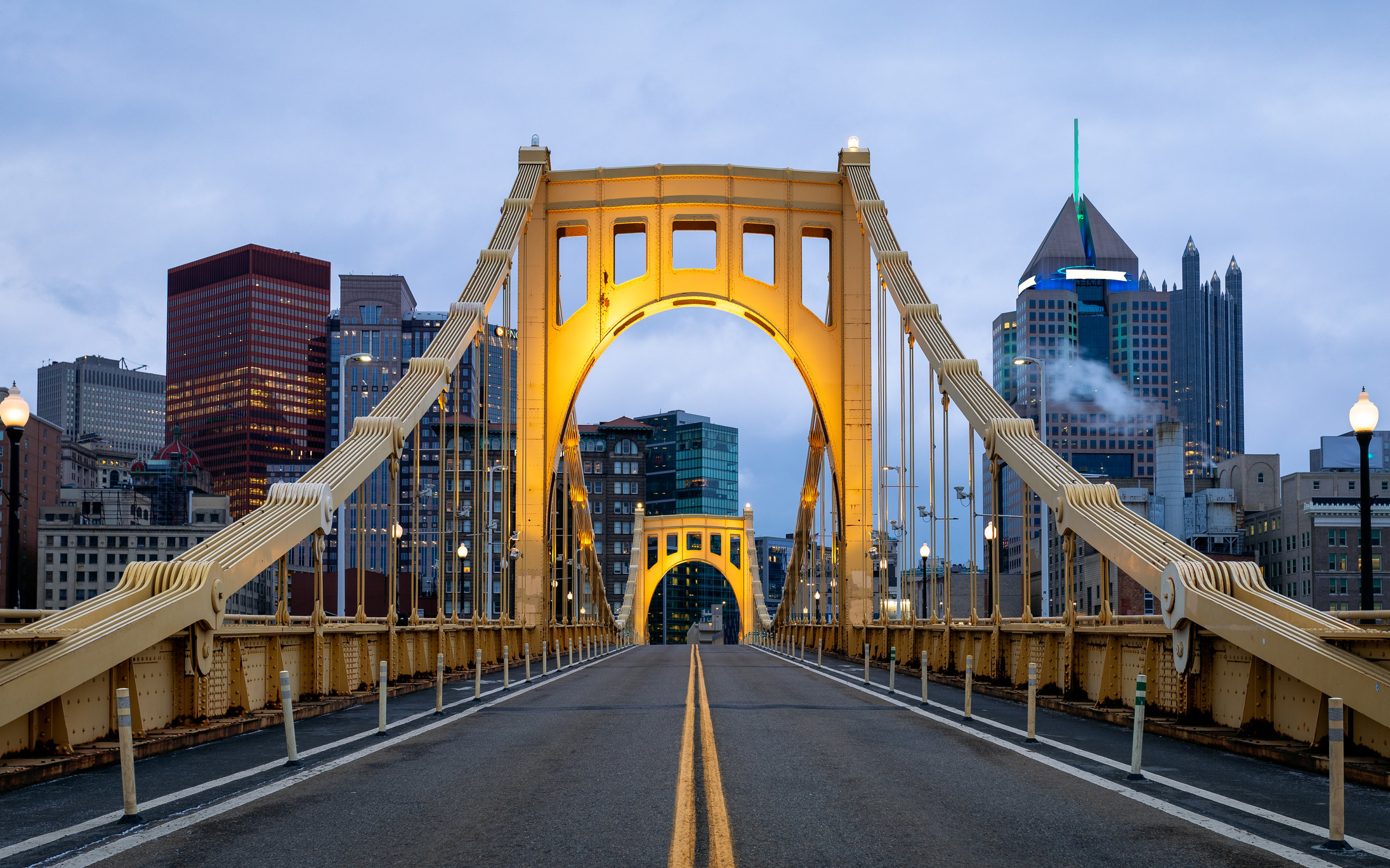 An iconic golden bridge to Pittsburgh.