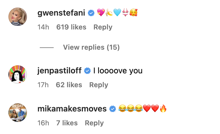 Gwen Stefani and other commenters say they like the pic through emojis
