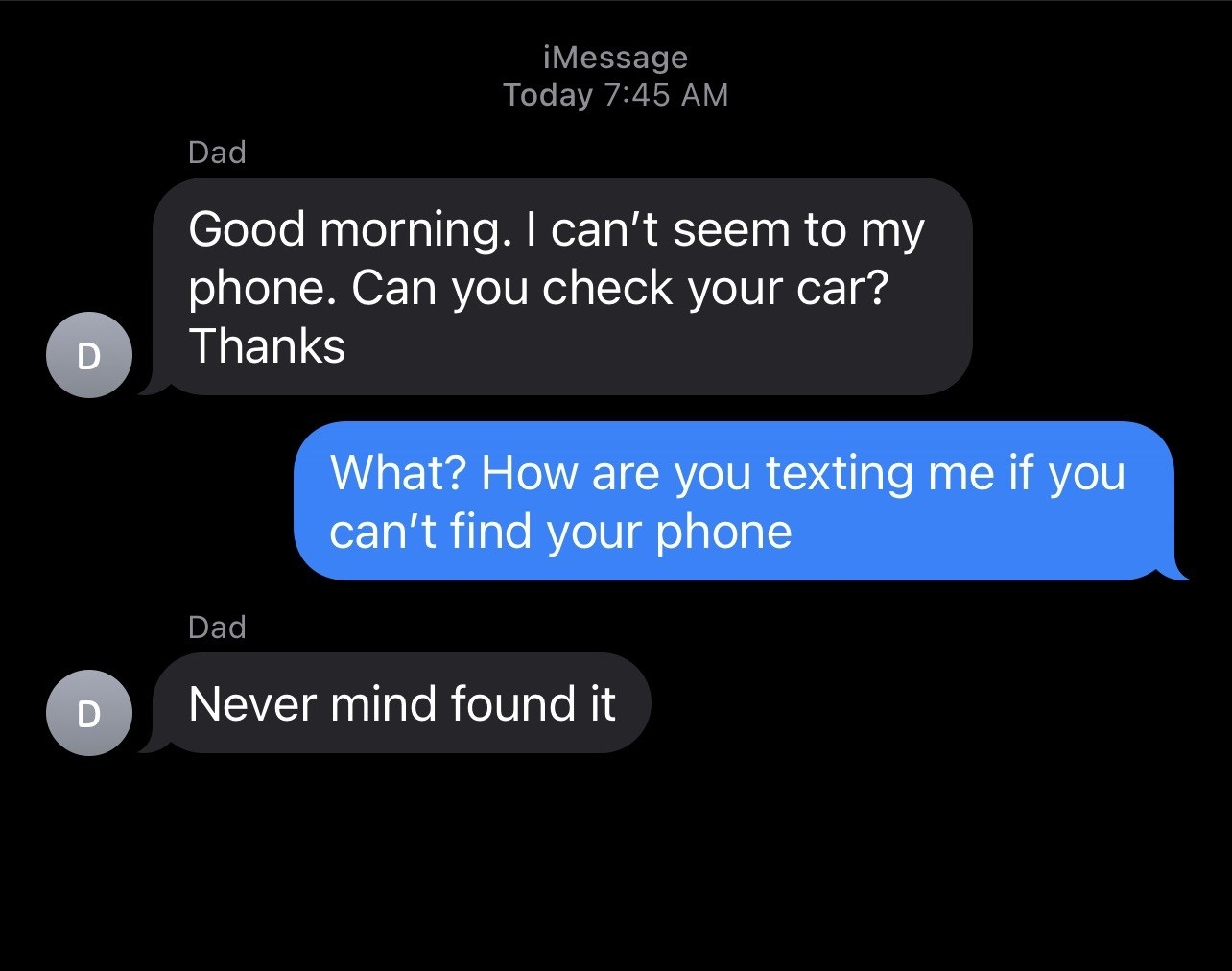 Screenshot of a text exchange