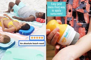 (left) beach pillow (right) sunscreen applicator