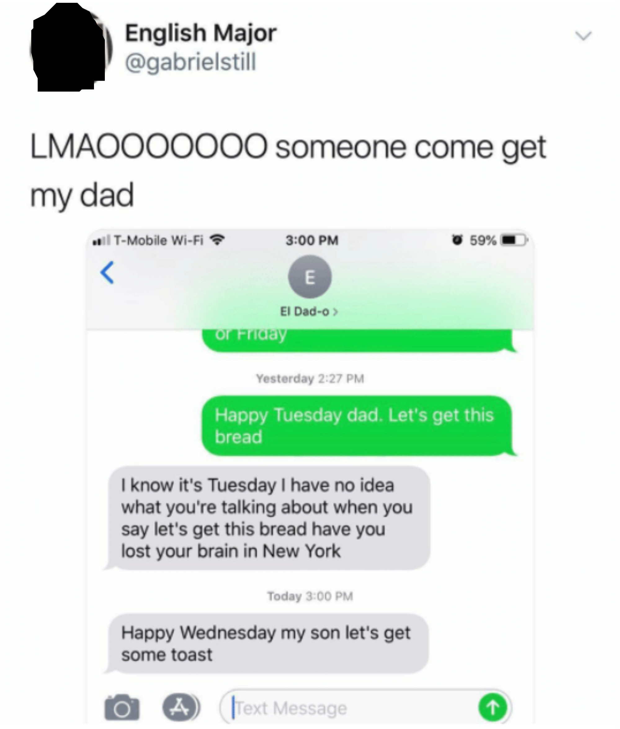 Screenshot of a text exchange