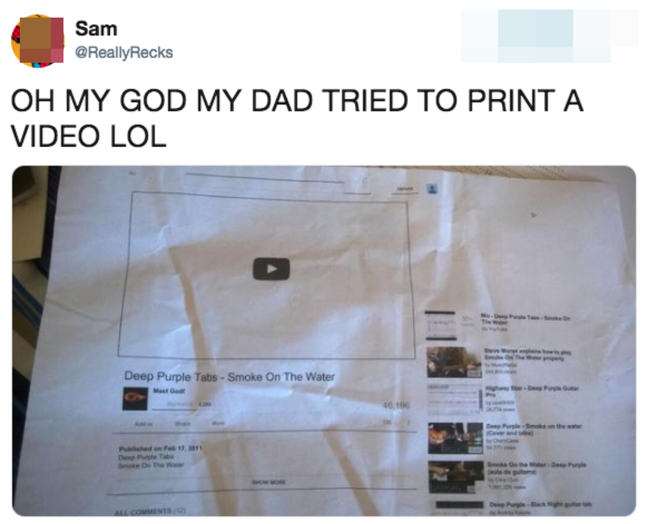 A printed YouTube page
