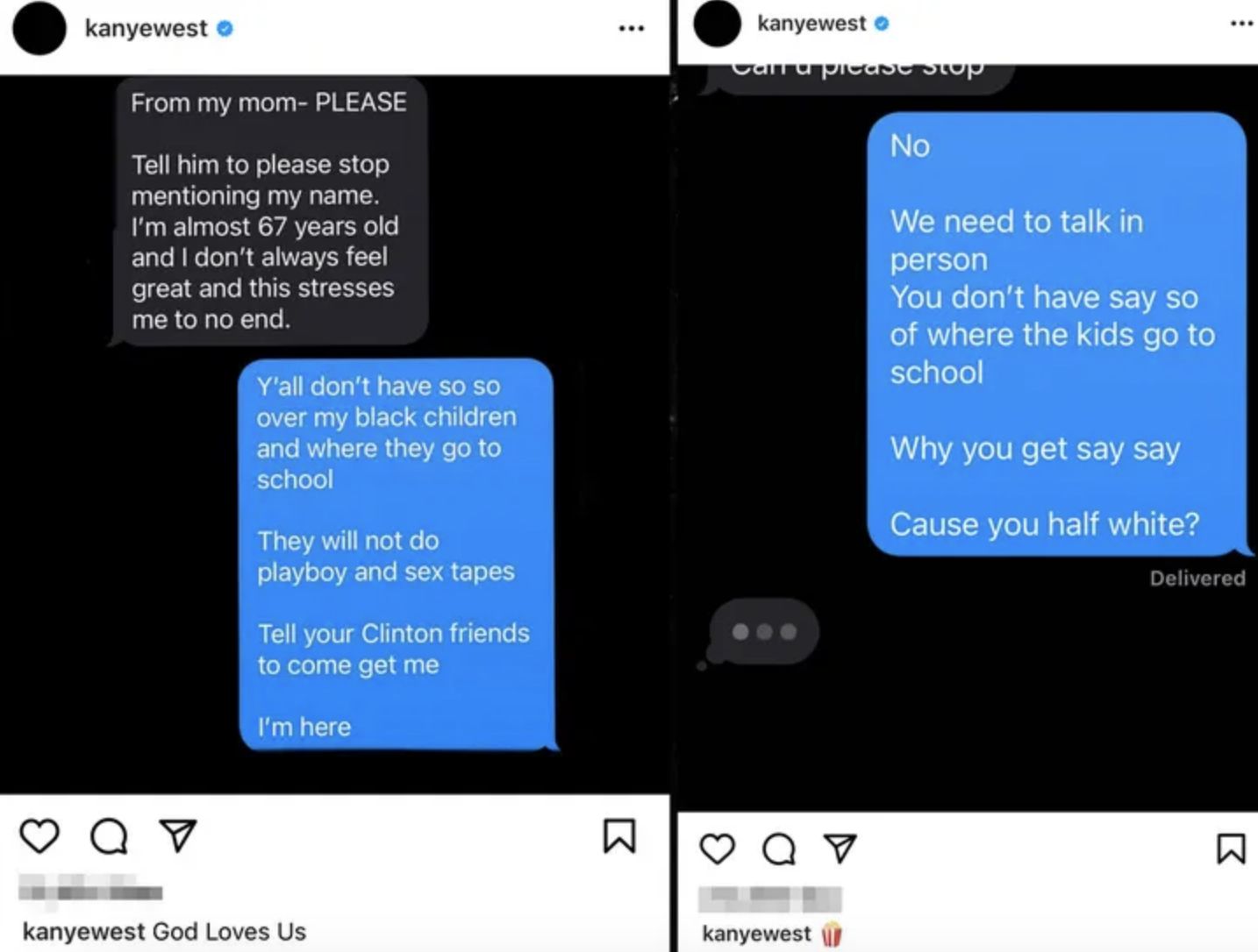 kim&#x27;s instagram with the text messages