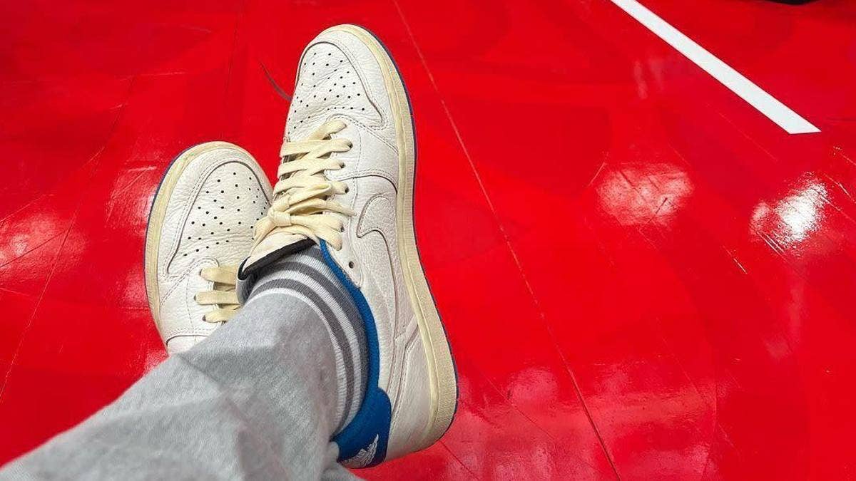 Hiroshi Fujiwara was spotted in an unreleased Fragment x Travis Scott x Air Jordan 1 Low. Click here for a closer look at the previously unseen collab.