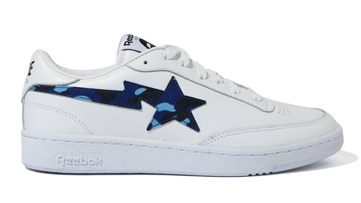 A Bathing Ape (Bape) is collaborating with Reebok on a 'Bapesta' Club C sneaker. Find the release date and more details here.