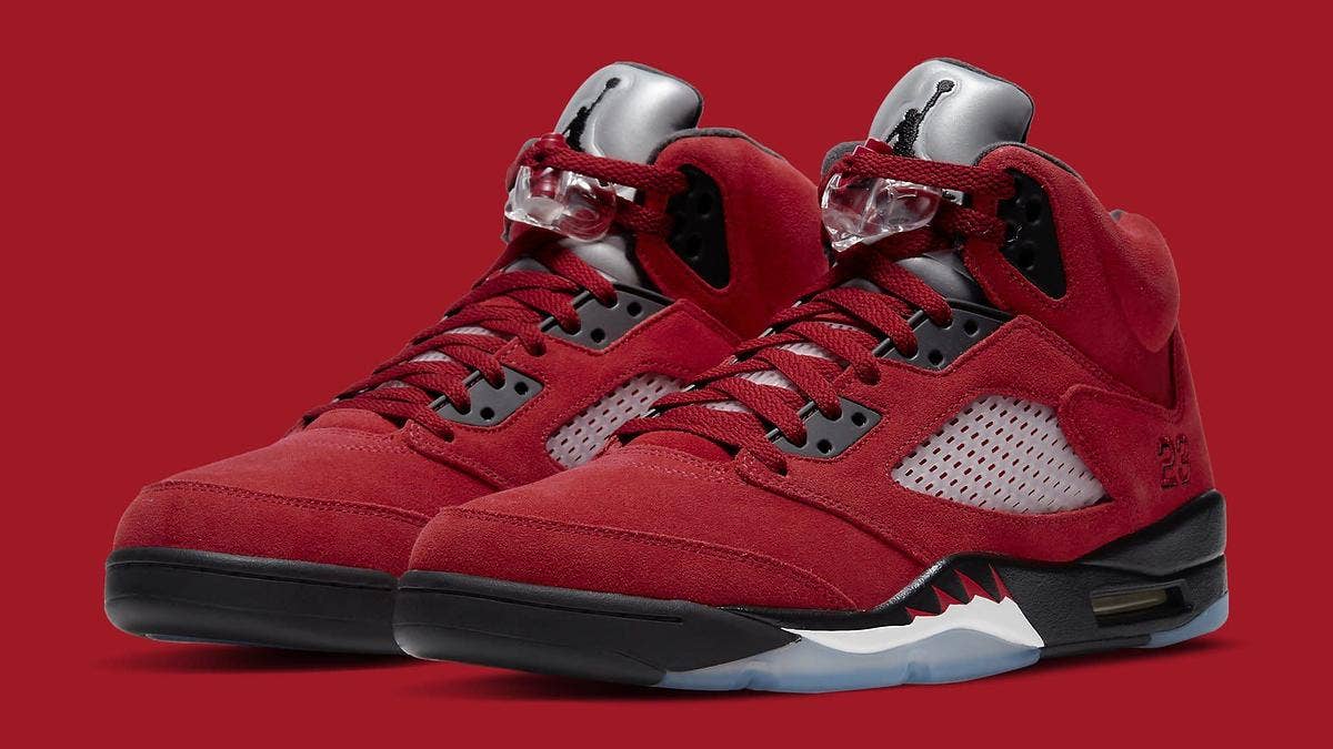 The popular 'Raging Bull' colorway from 2009's Air Jordan 5 'Defining Moments' pack is slated to return in April 2021. Click here to learn more.