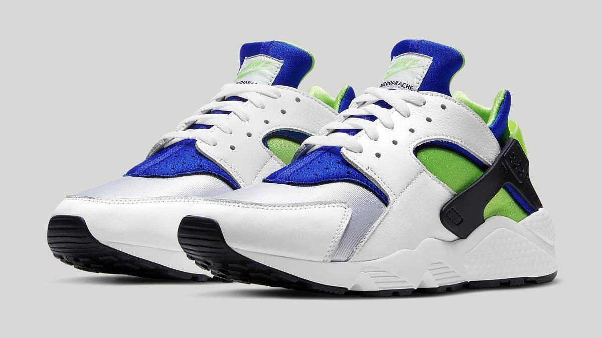 The Nike Air Huarache is set to return in its original 'Scream Green' colorway in April 2021 to celebrate the model's 30th anniversary. Click here for more.