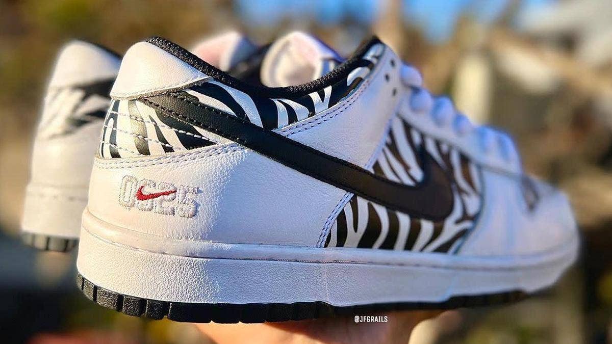 New York skate magazine and blog Quartersnacks is releasing another zebra-themed Nike SB Dunk Low collab in 2022. Click for a detailed look at the shoe.