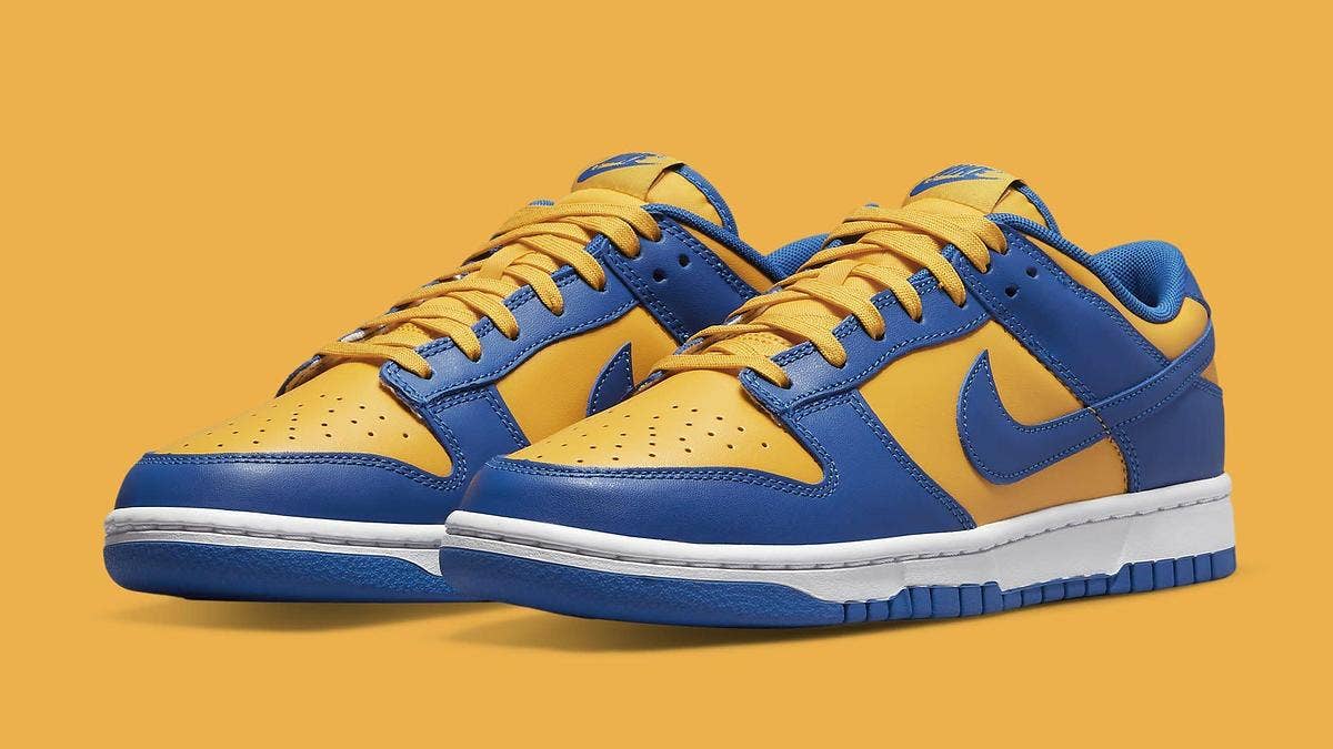 A new Nike Dunk Low colorway is releasing soon and it is dressed in blue and gold hues resembling the UCLA Bruins team colors. Click here to learn more.