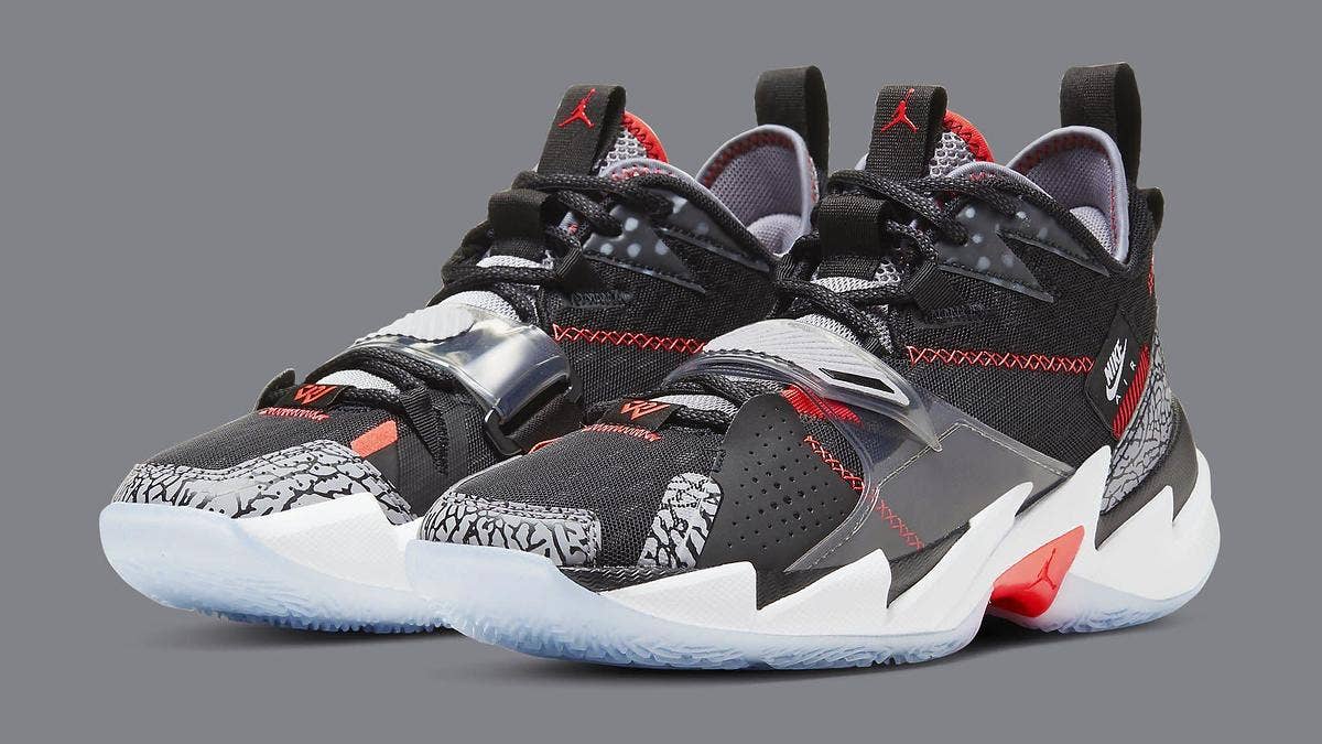 The iconic 'Black Cement' color scheme serves as inspiration for the latest Jordan Why Not Zer0.3 release. Click here to learn more.