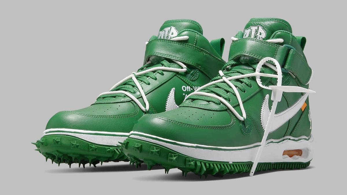 A new 'Pine Green' colorway of the Off-White x Nike Air Force 1 Mid collab is releasing in March 2023. Click here for full images and release details.