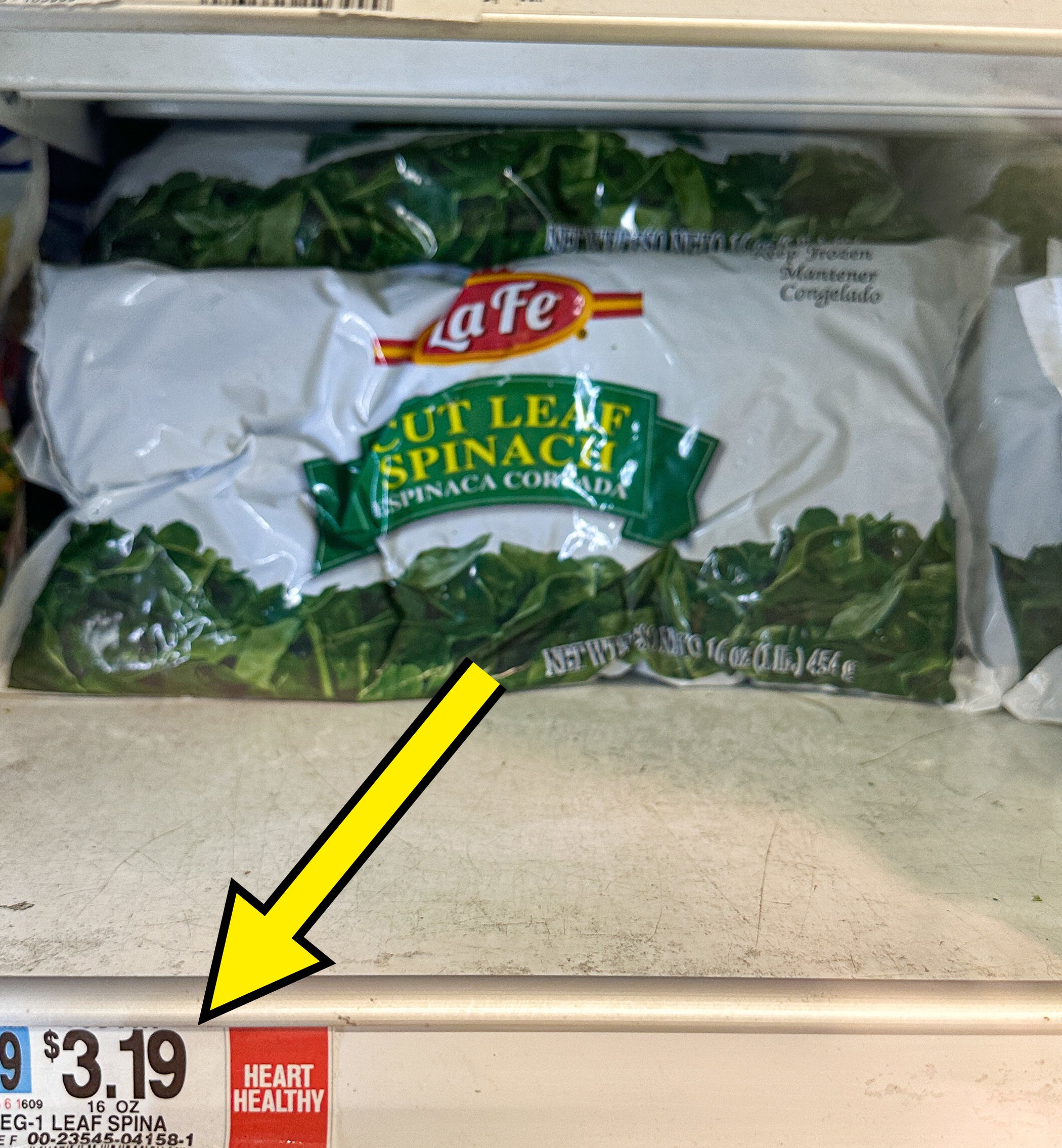 arrow pointing to cut leaf spinach for 3.19