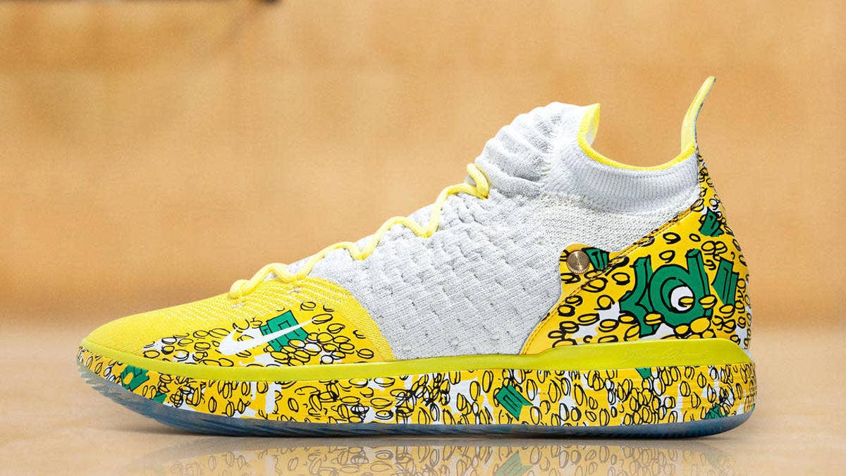 Kevin Durant will be rocking a new KD 11 PE inspired by the character Scrooge McDuck for 2018 Christmas Day taking on the Los Angeles Lakers.
